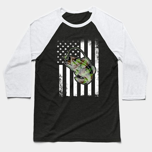 Bass Fishing American Camo USA Flag Baseball T-Shirt by Nifty T Shirts